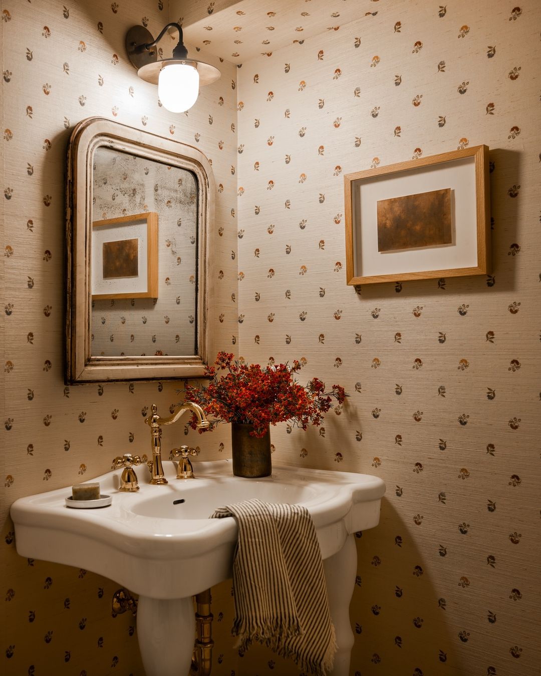 A vintage styled bathroom with a unique personality