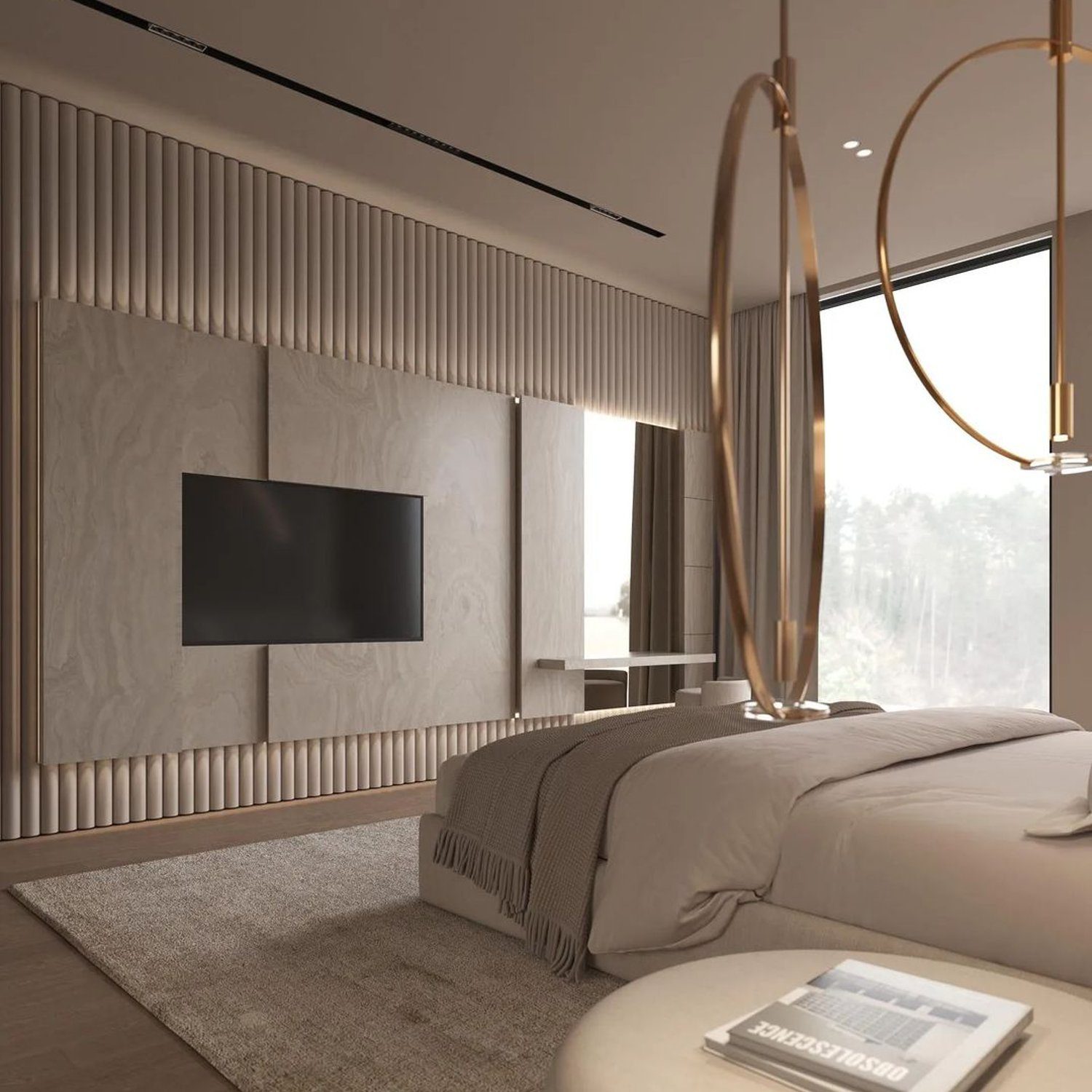 Elegant modern bedroom with nature view