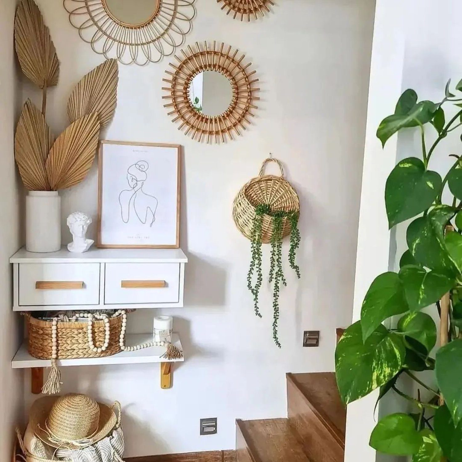 Bohemian-inspired entryway with natural accents