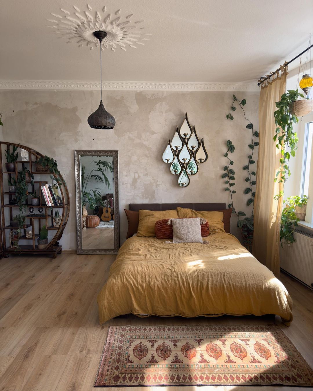 A bohemian-style bedroom