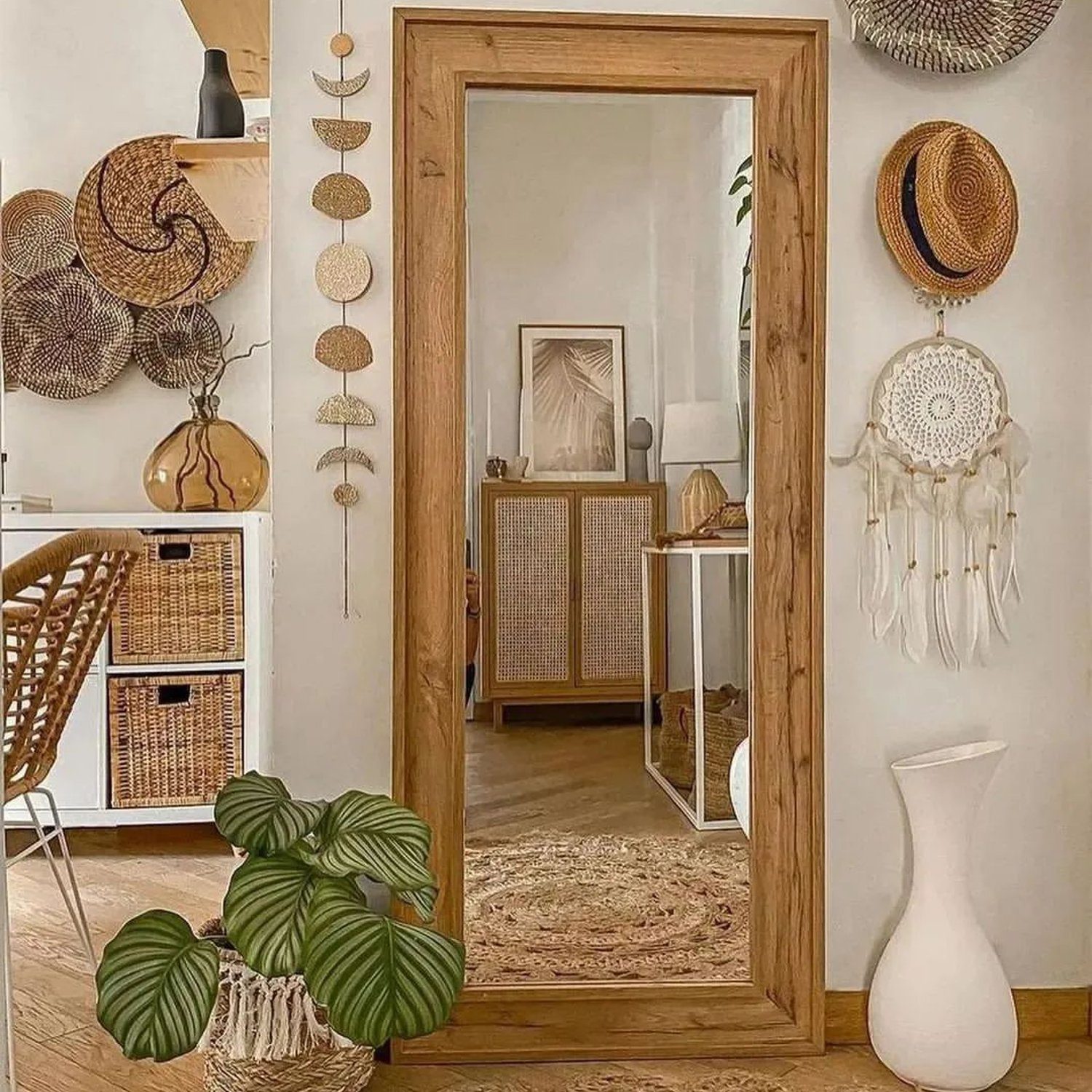 Bohemian style interior design with a focus on natural materials