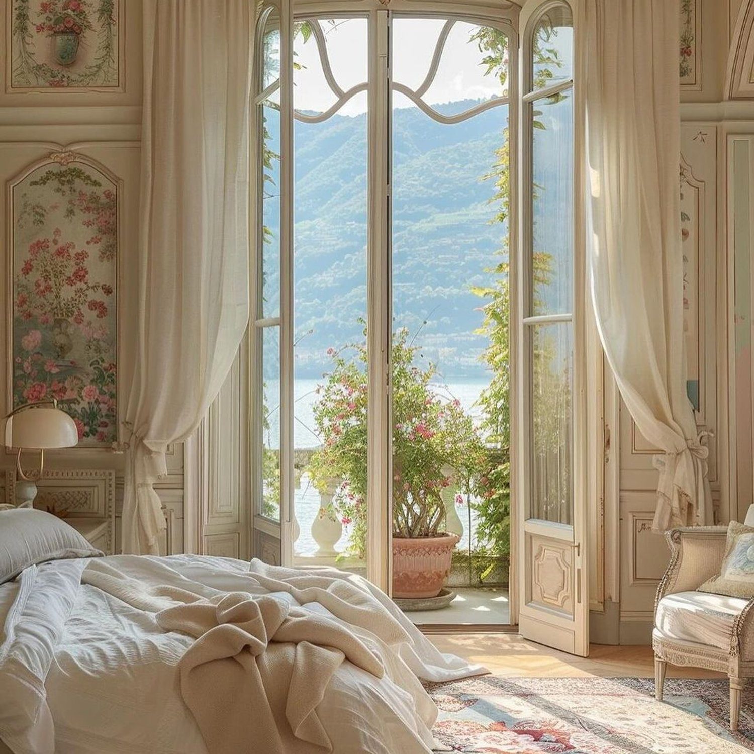 Elegant vintage bedroom with a breathtaking view