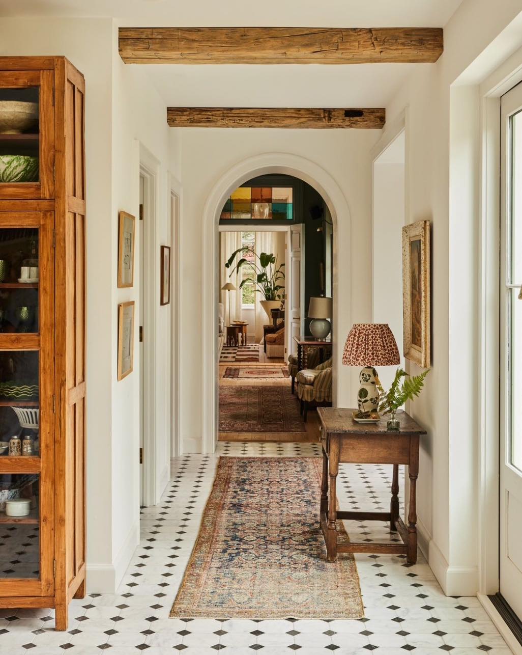 A harmonious blend of rustic and modern elements in a hallway