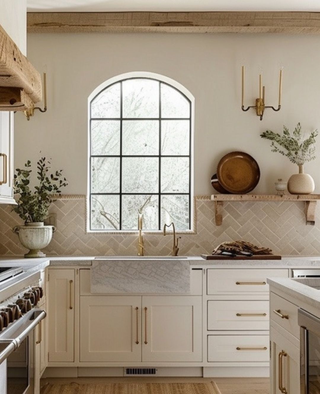 Charming kitchen with arched window and modern fixtures