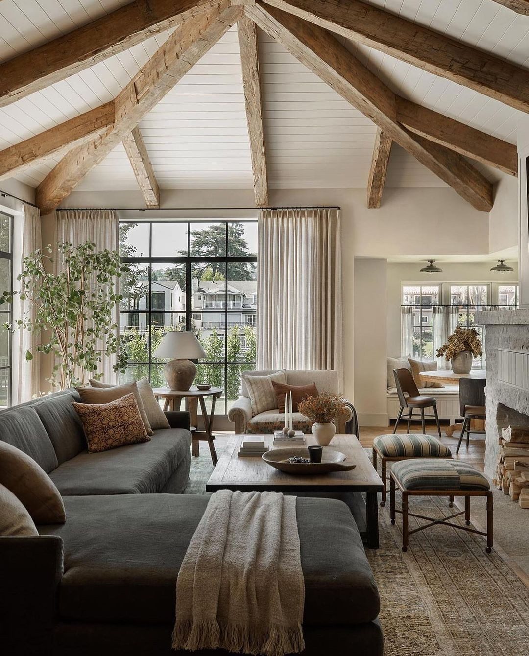 Charming rustic living room with exposed wooden beams