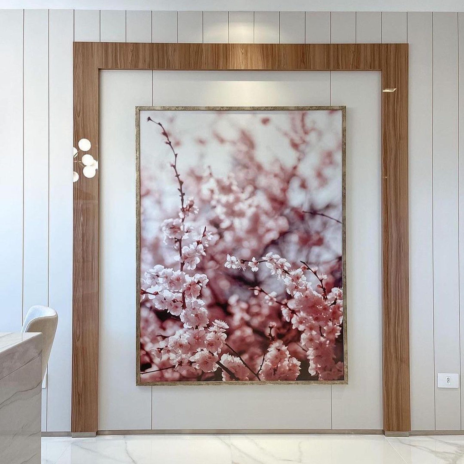 A serene image of cherry blossoms in bloom, adding a delicate touch of spring to the room.