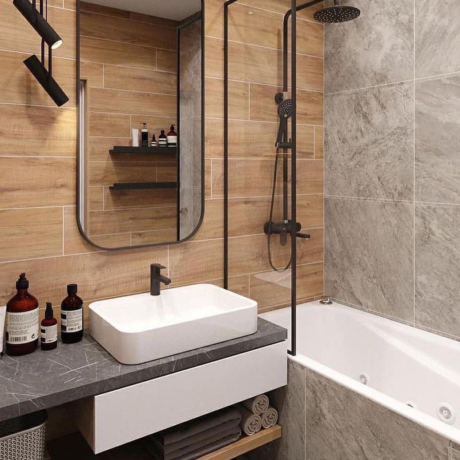 Modern bathroom with a combination of materials