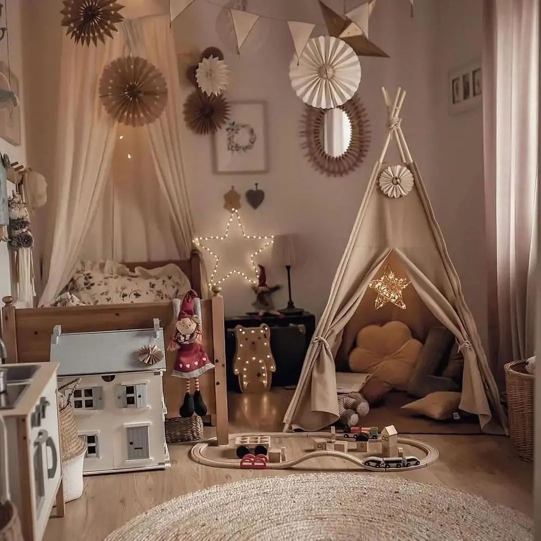 Cozy and whimsical child's bedroom with playful decorations