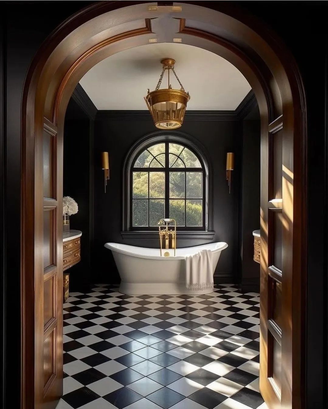 A luxurious bathroom with a classic touch