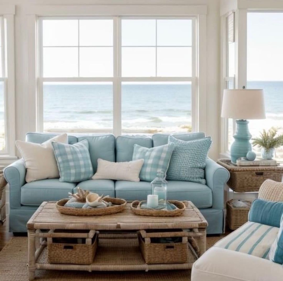 Coastal-inspired living room with ocean view