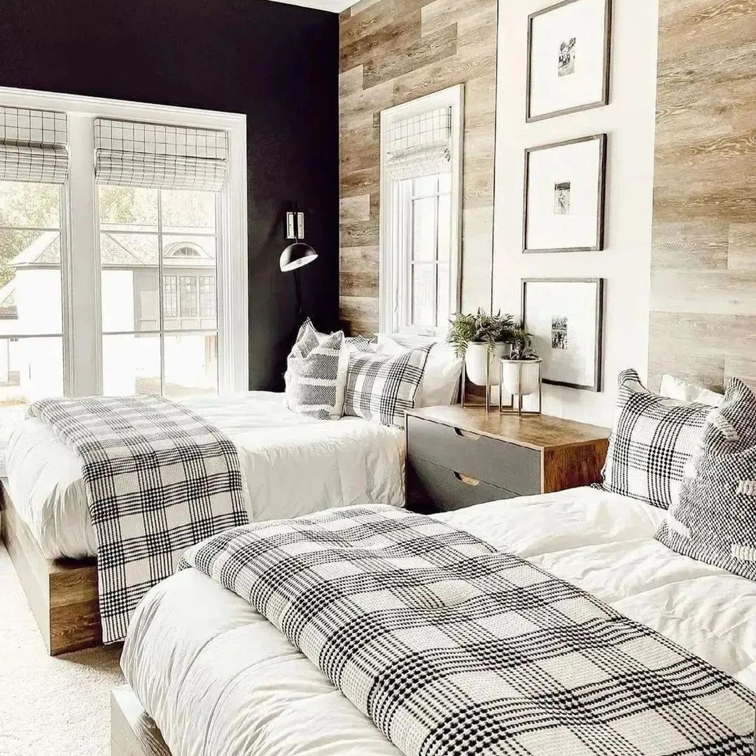 Contemporary Bedroom with Plaid Accents