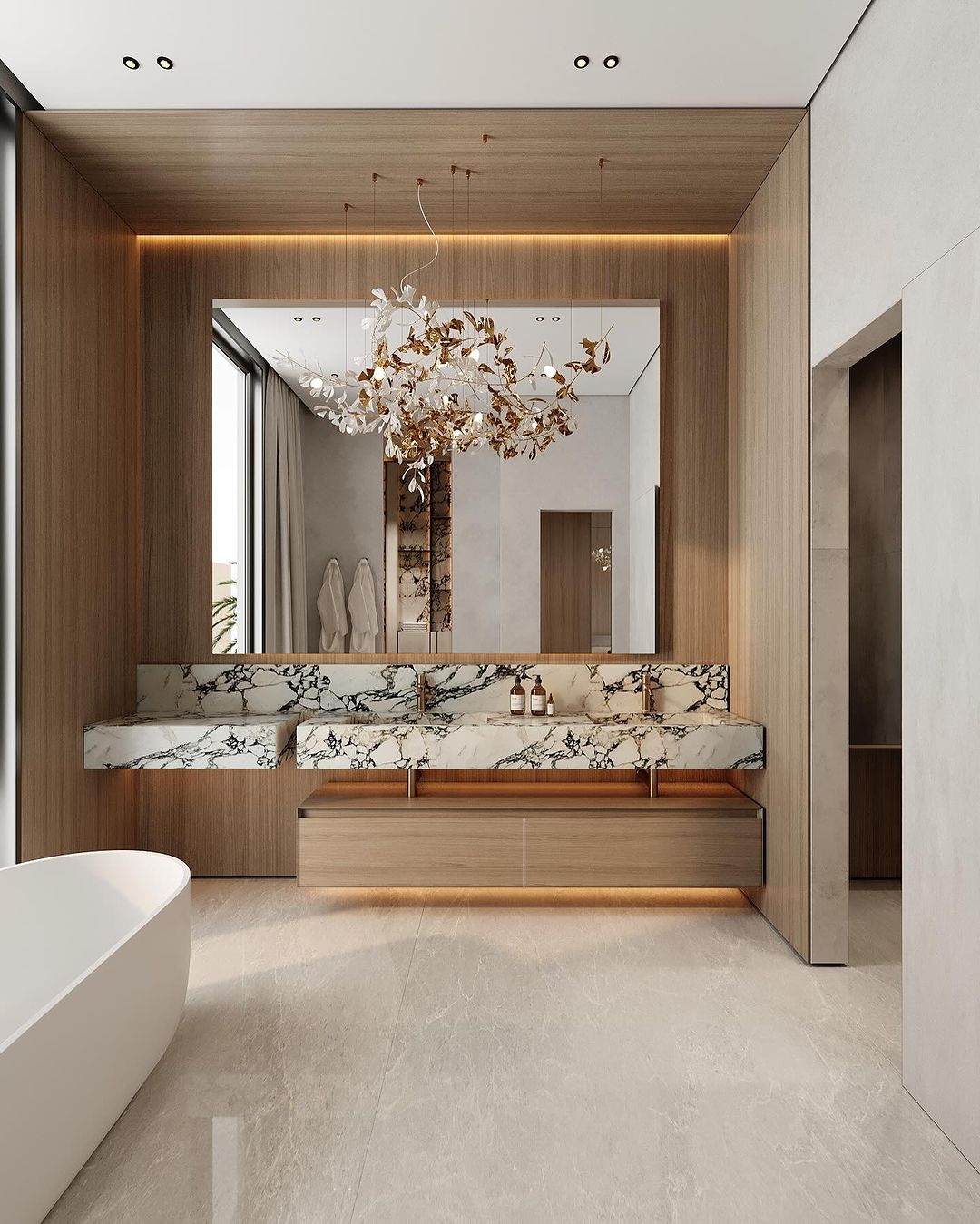 A modern bathroom with artistic touches