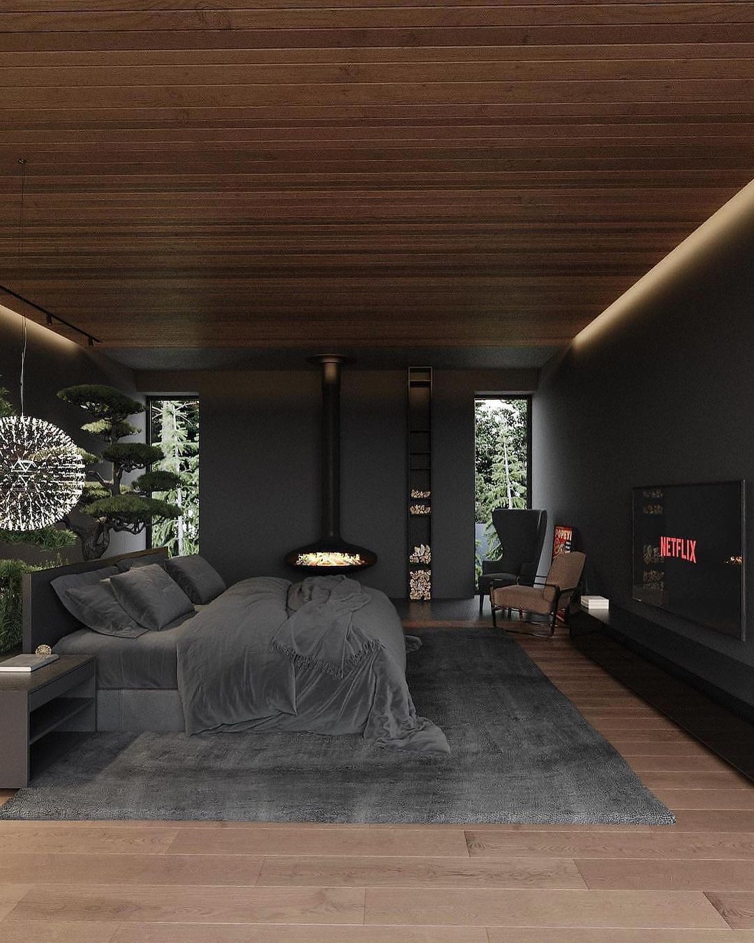 Contemporary Bedroom with Nature View