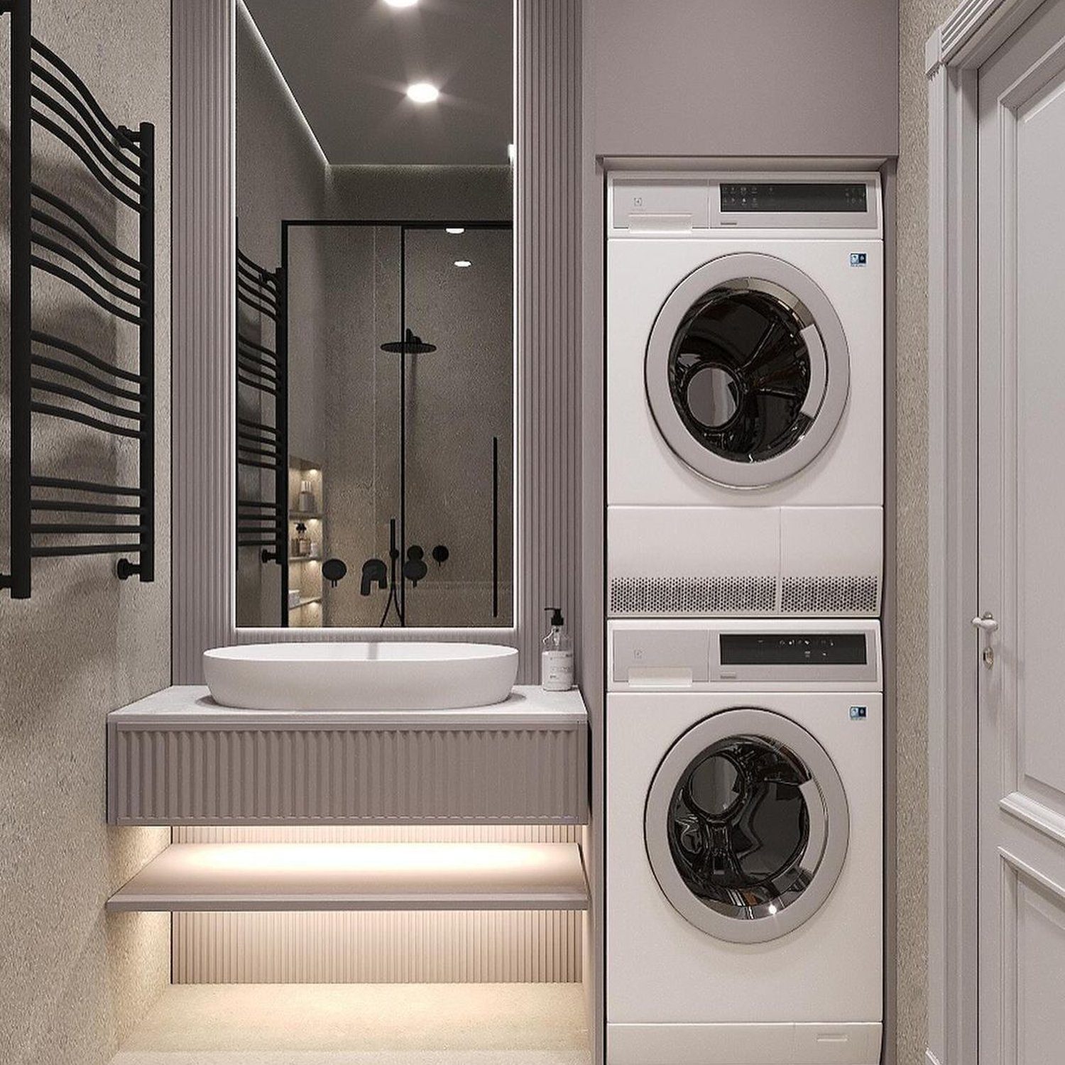 Modern Bathroom with Convenient Laundry Facilities