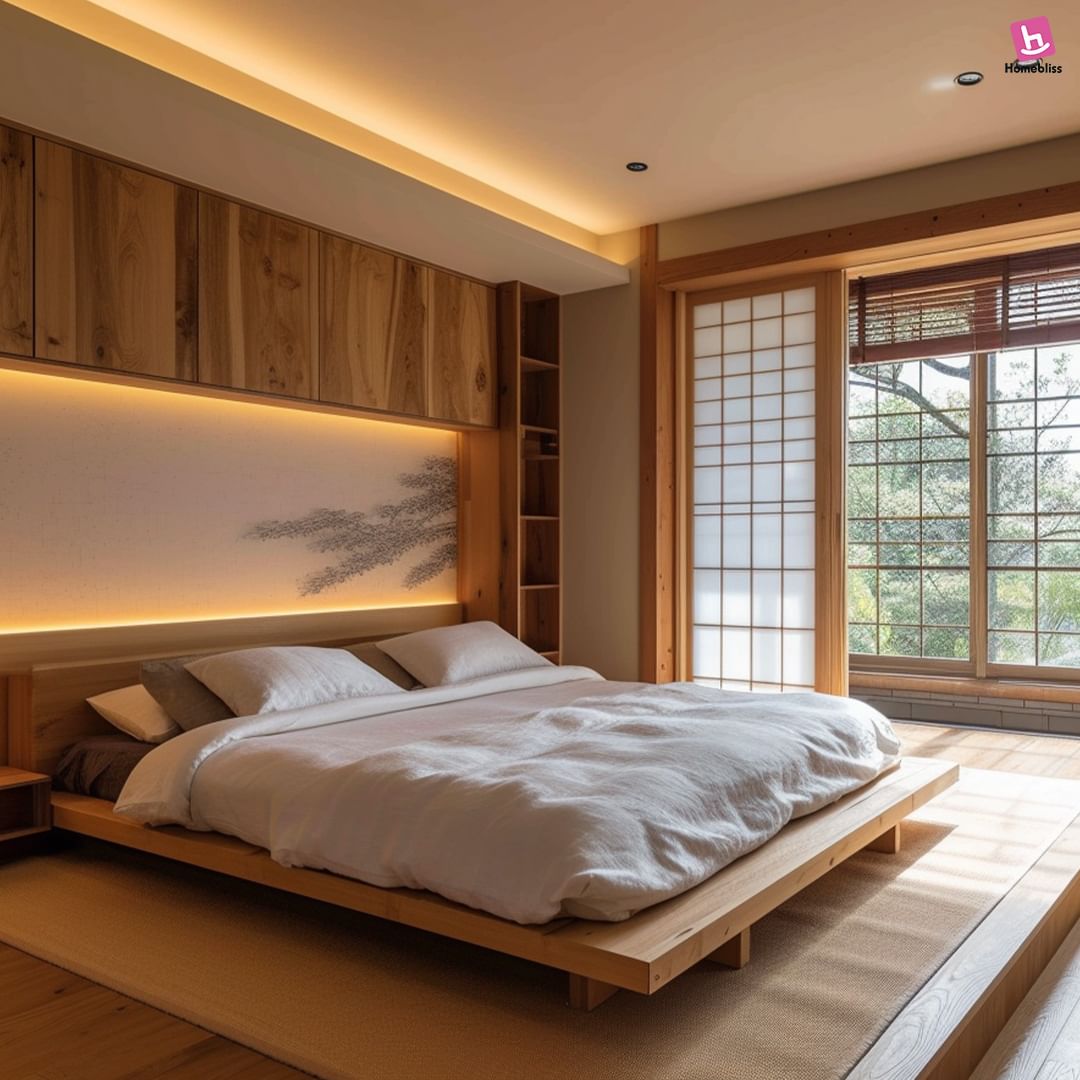 A serene bedroom reflecting Japanese-inspired minimalism