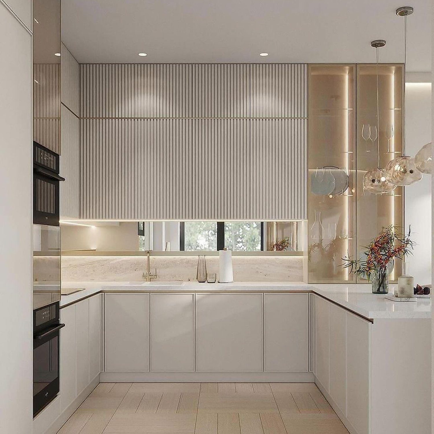 Modern minimalist kitchen design featuring clean lines and neutral tones