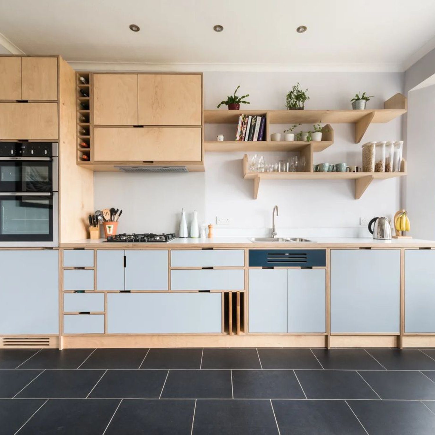 Modern kitchen with a dual-tone cabinetry system