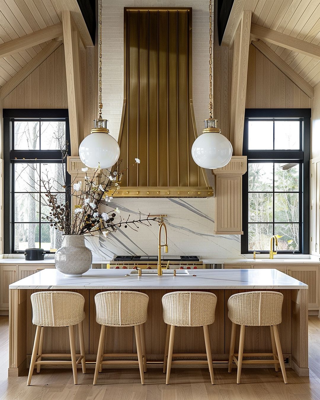 A contemporary kitchen space with a touch of rustic charm