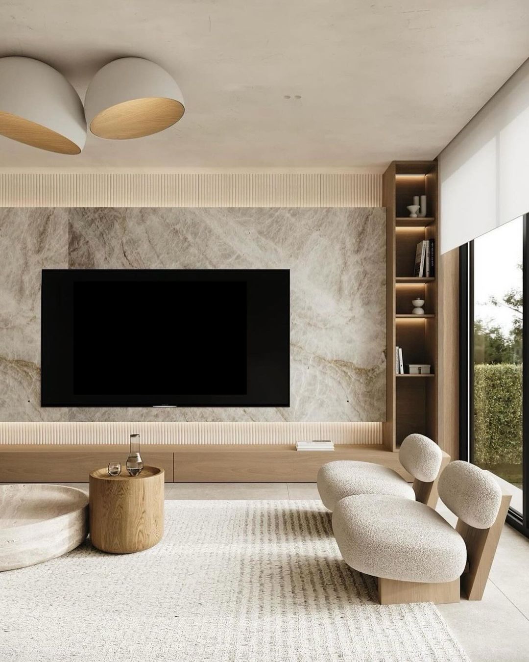 Minimalist Living Room with Marble Wall