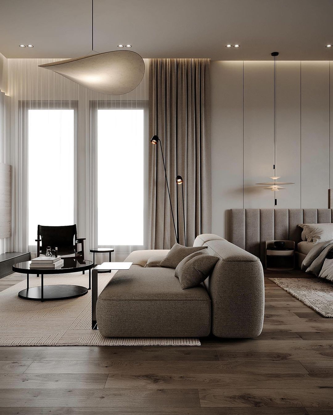 Contemporary living room design with neutral tones