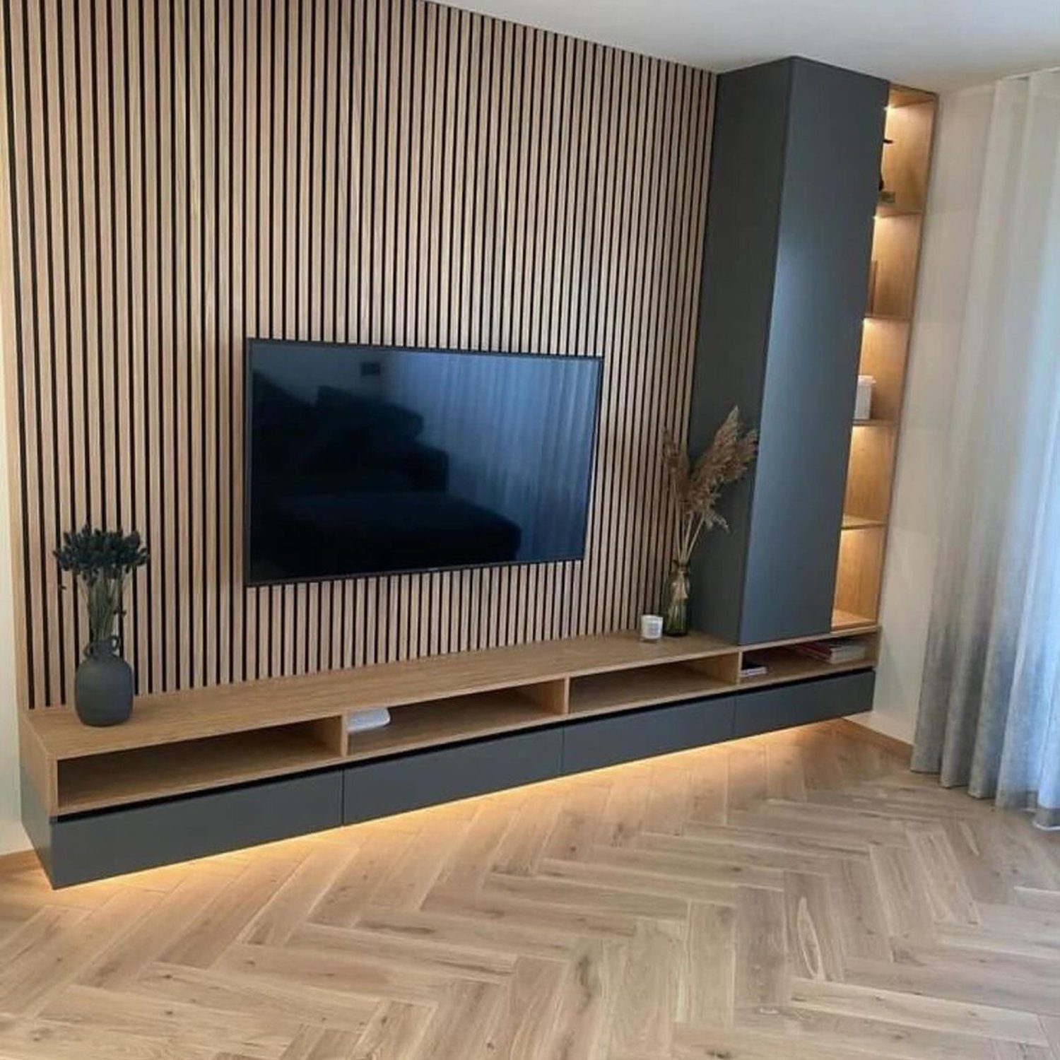 Elegant and modern living room with a mounted TV