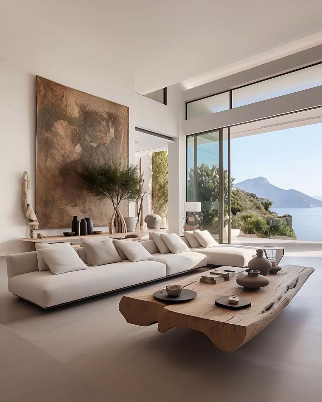 Sleek and modern living room with expansive views