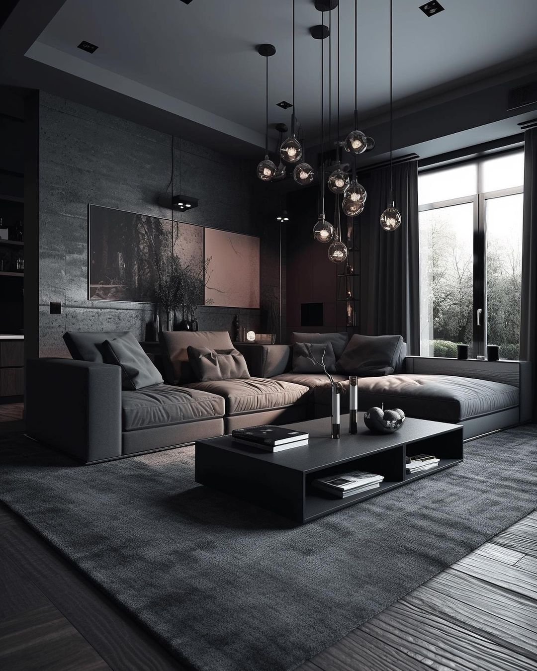 Contemporary monochrome living room with a sophisticated ambiance