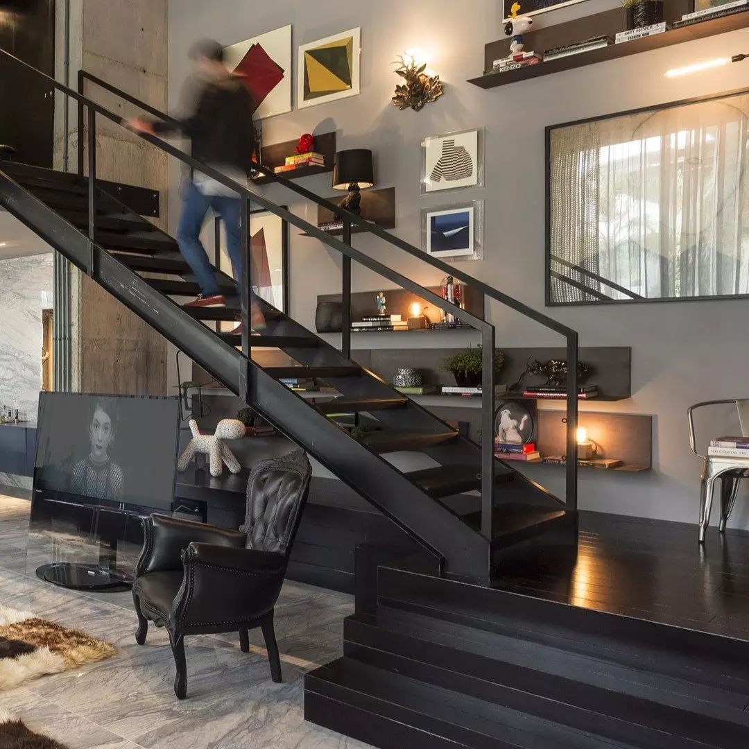 A contemporary staircase in a modern home interior