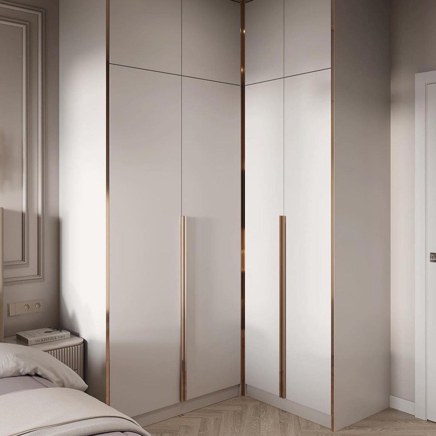 Elegant corner wardrobe design in a modern bedroom