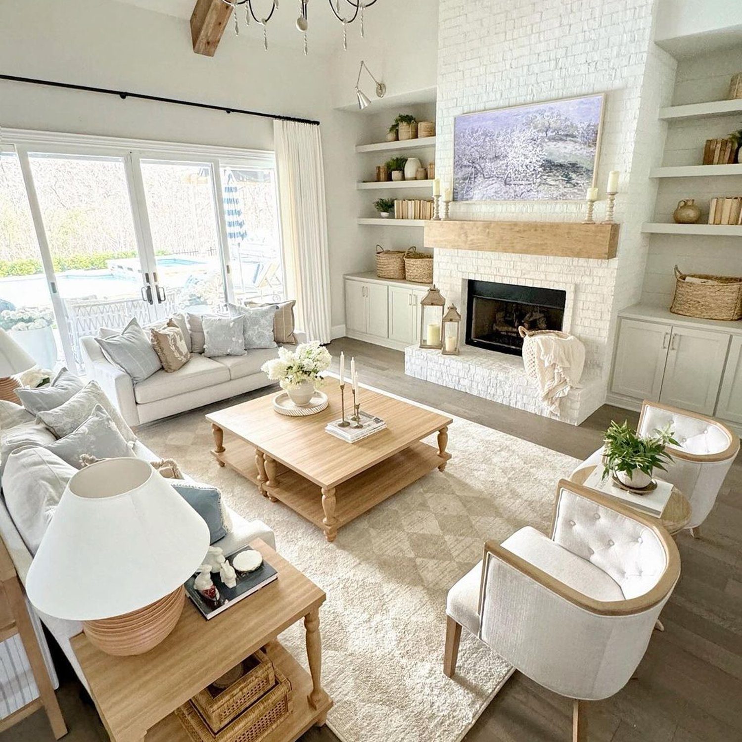 Elegantly designed living room with a cozy fireplace