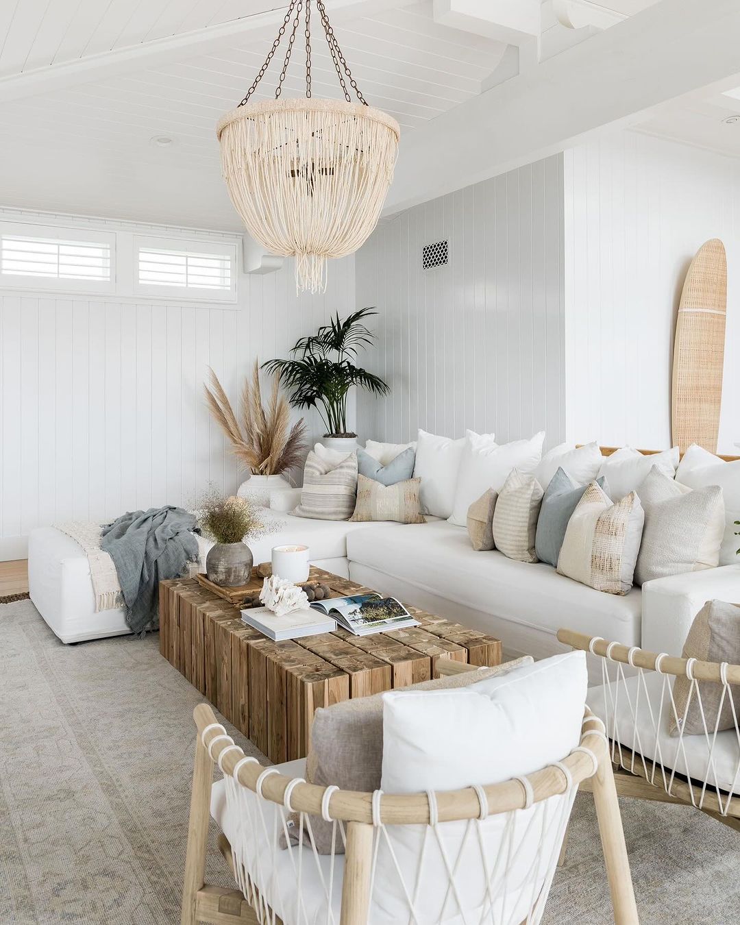 Coastal-inspired living room with natural textures