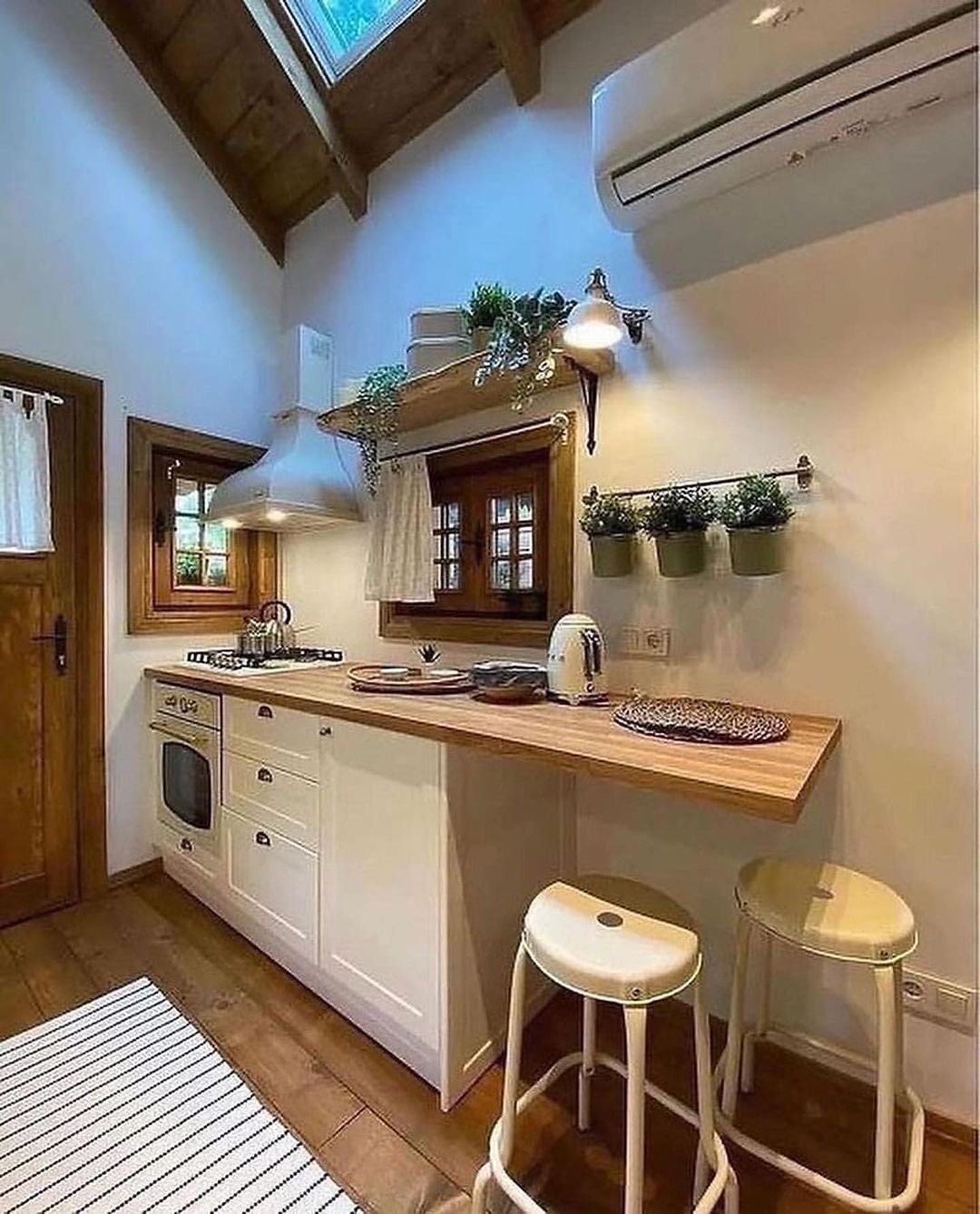 Cozy and rustic-inspired kitchen with skylight