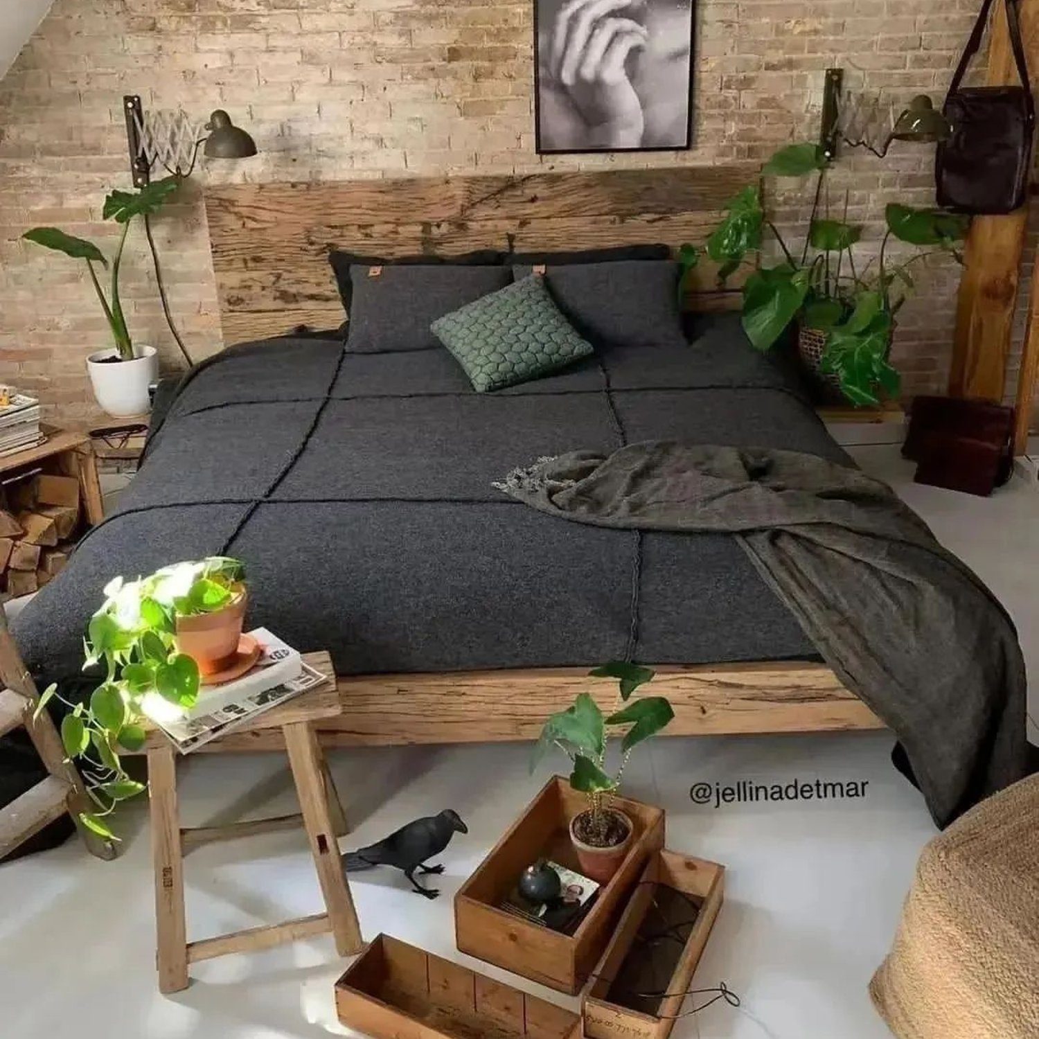 Cozy Bedroom with Rustic and Plant Elements