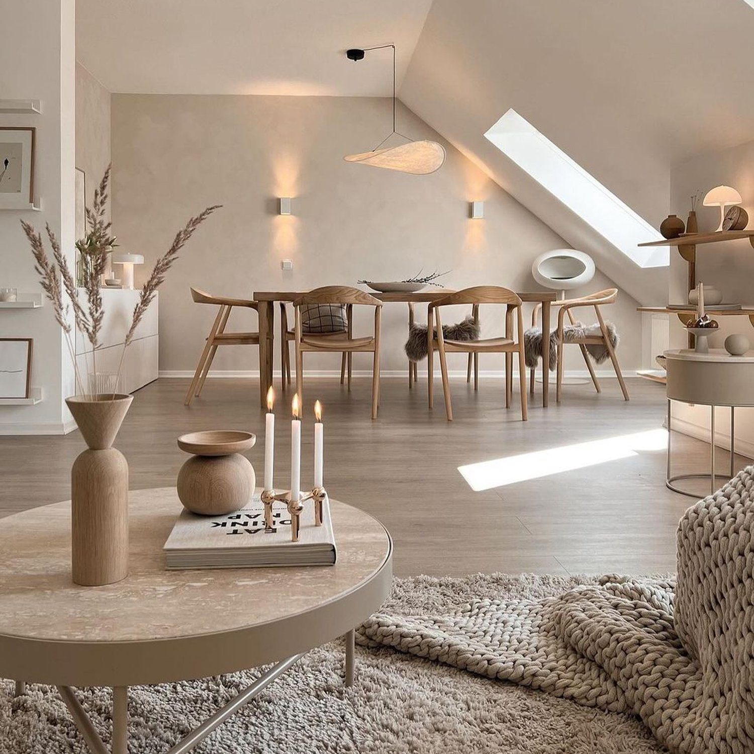 Cozy and stylish attic living room with natural light