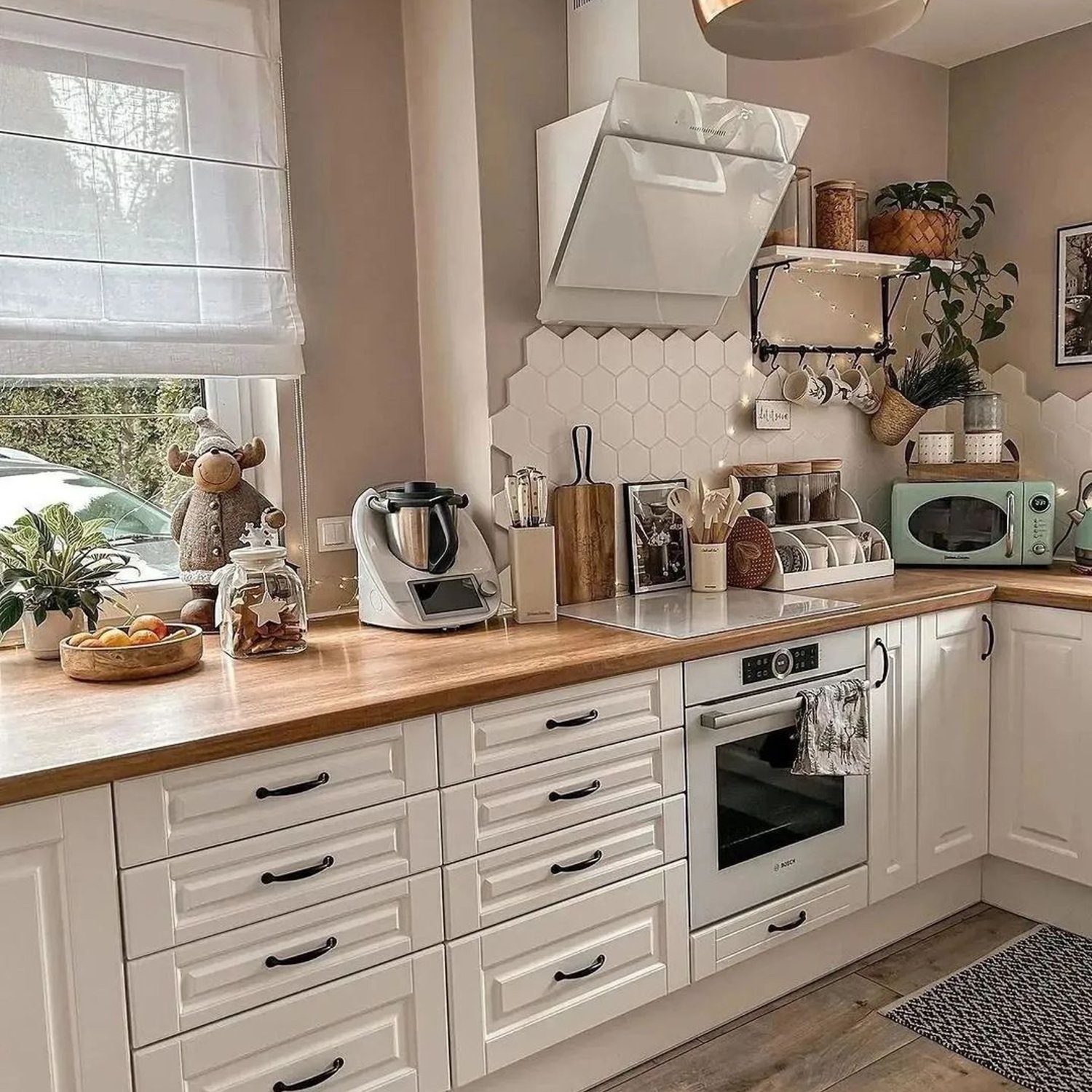 Charming home kitchen with harmonious blend of modern appliances and rustic accents