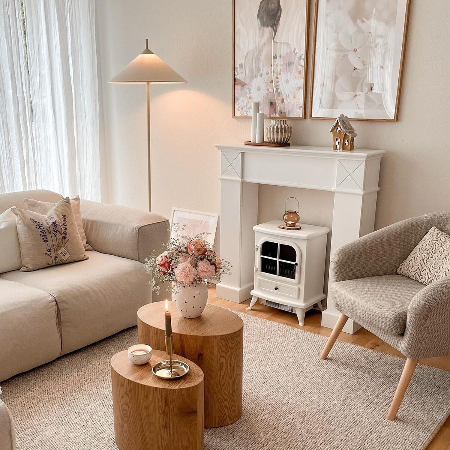 A warmly lit living room with elegant decor