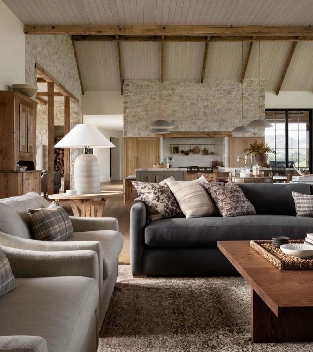 A harmonious blend of rustic charm and modern sophistication in a living room setting