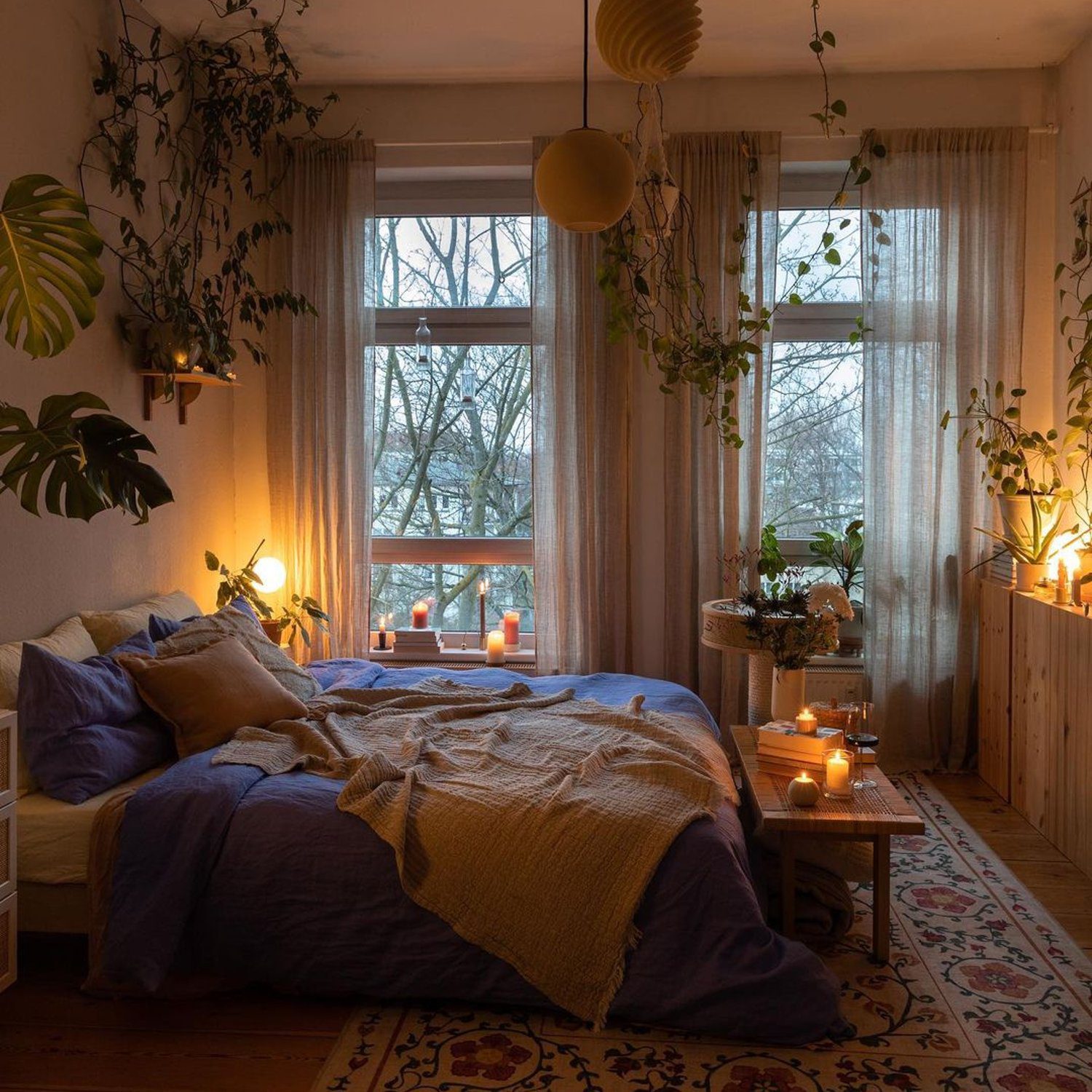 Cozy bedroom with ambient lighting