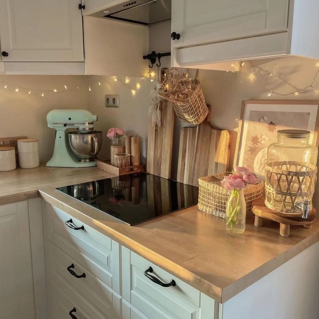 Cozy kitchen corner with warm lighting