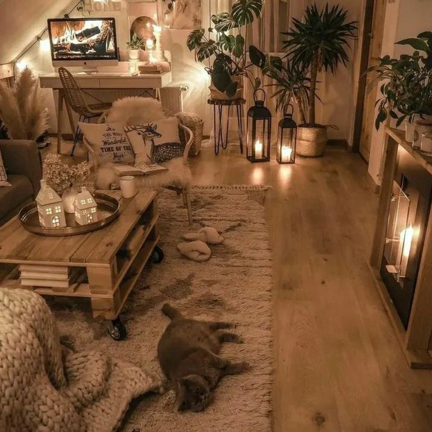 Cozy living room with ambient lighting