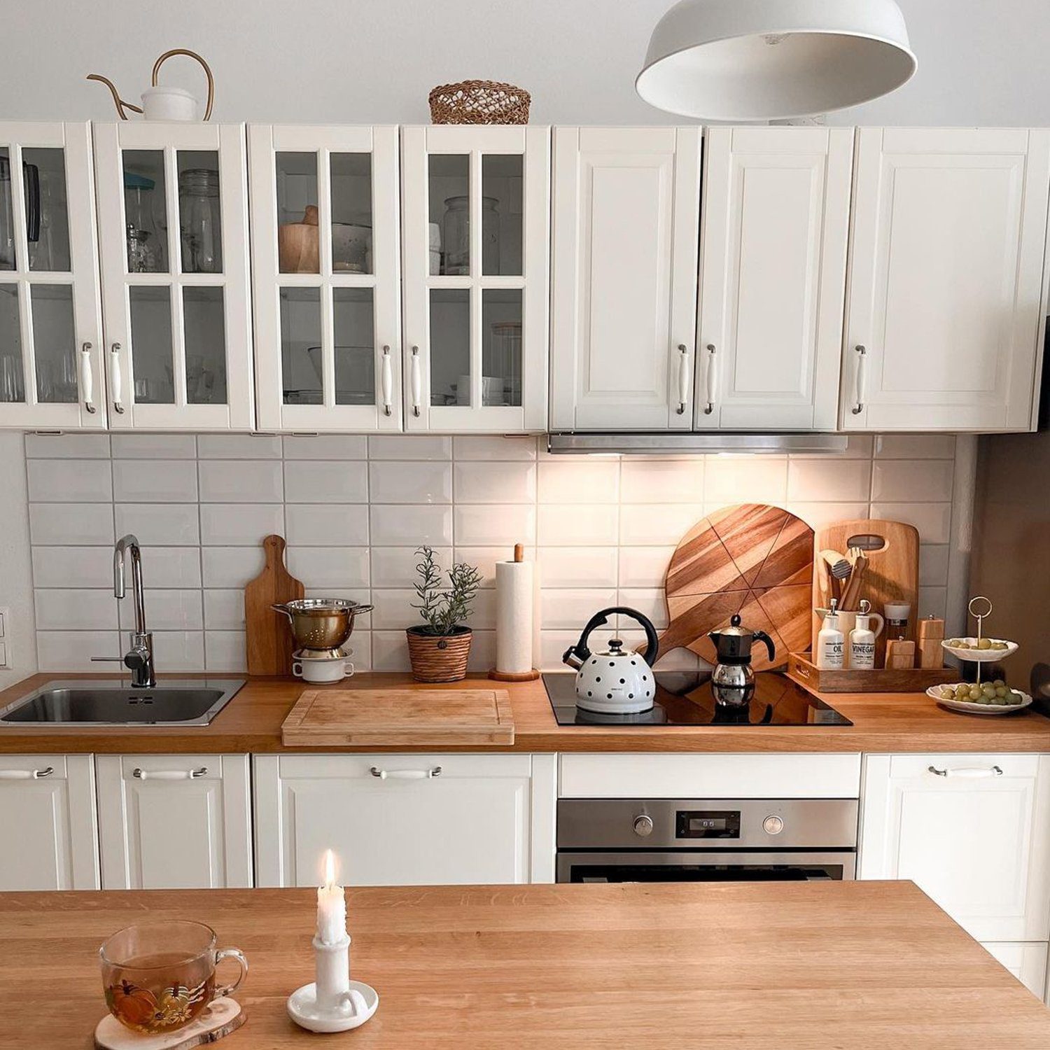 Cozy and well-organized kitchen with wooden accents