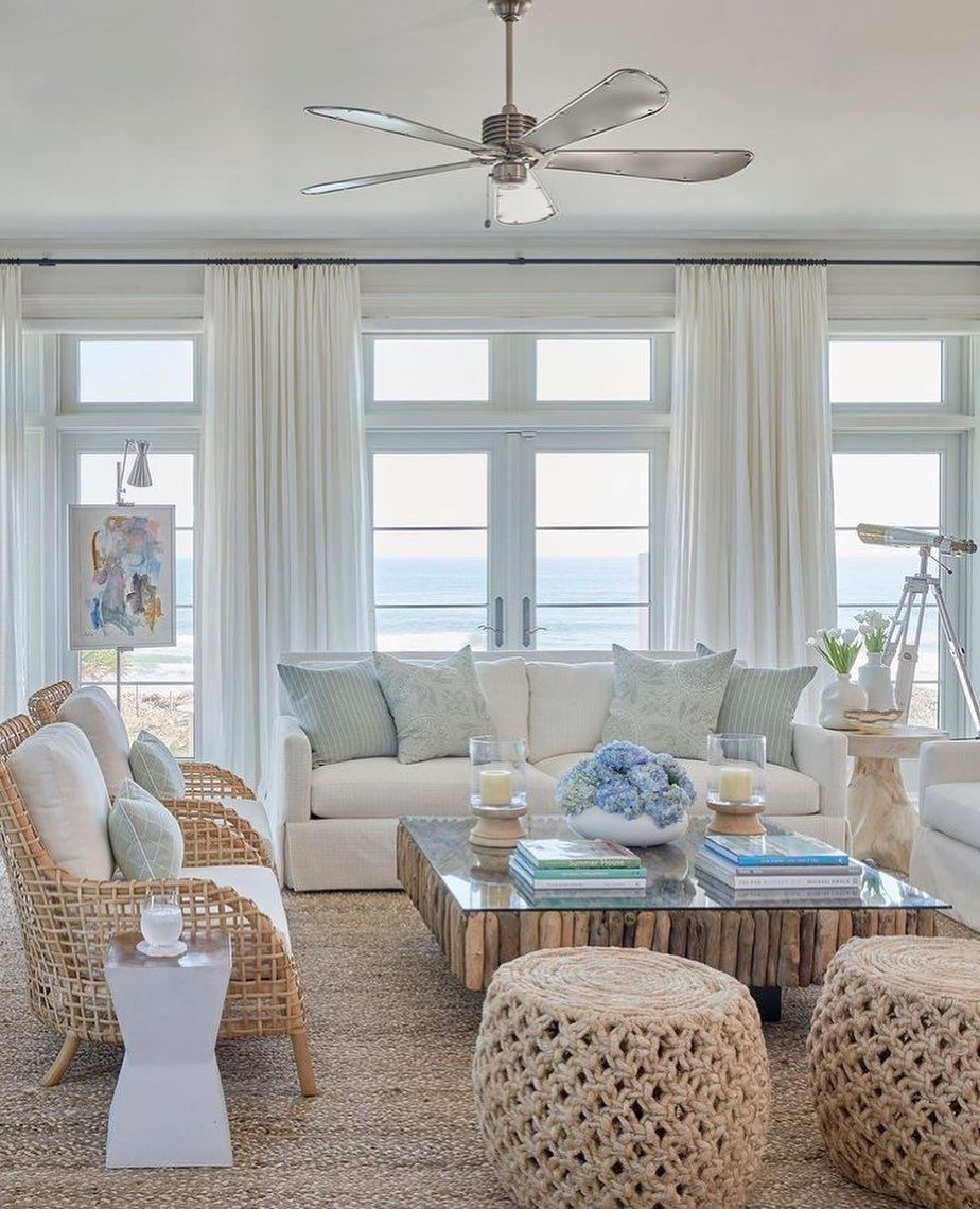 Cozy beachside living room with ocean view