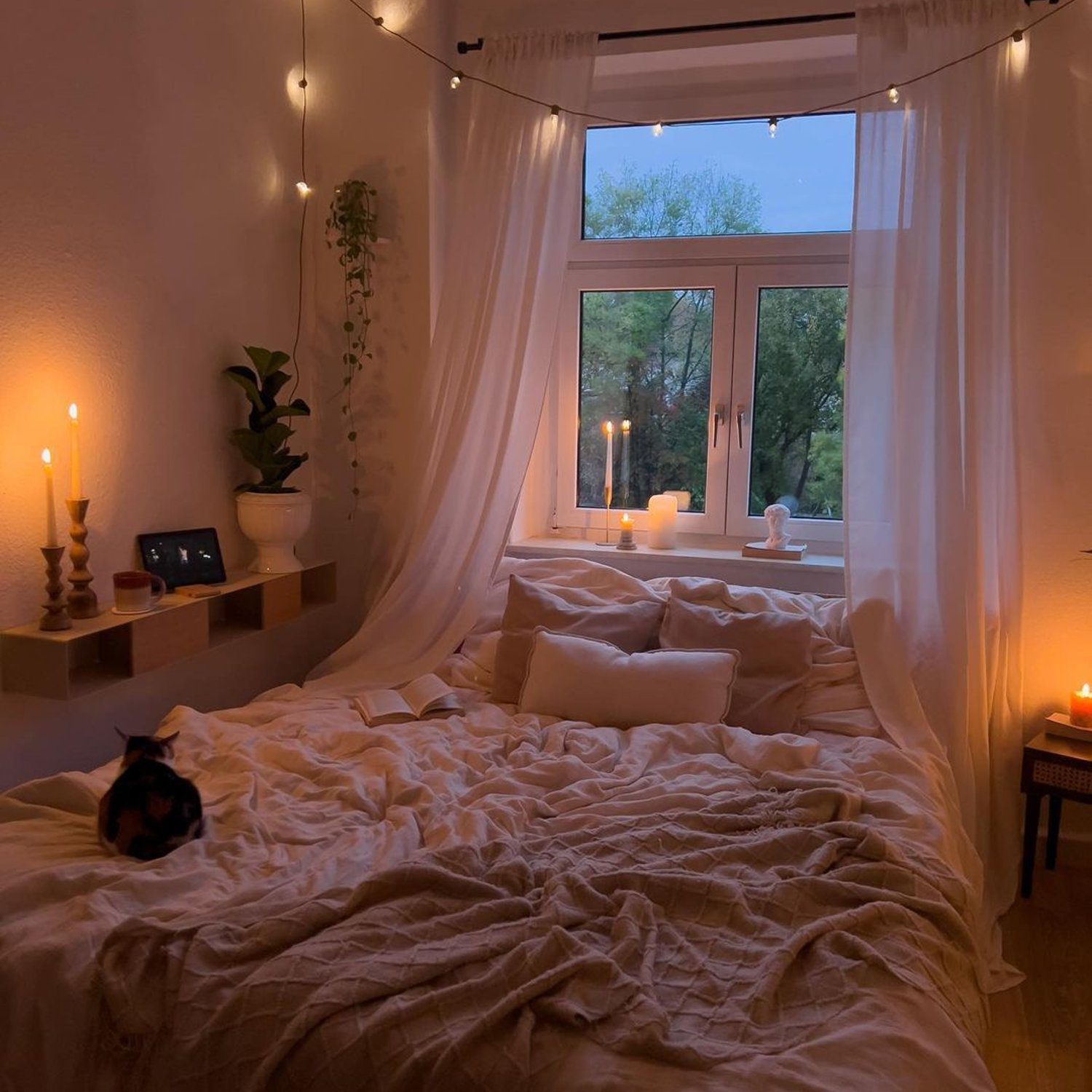 Cozy bedroom with ambient lighting