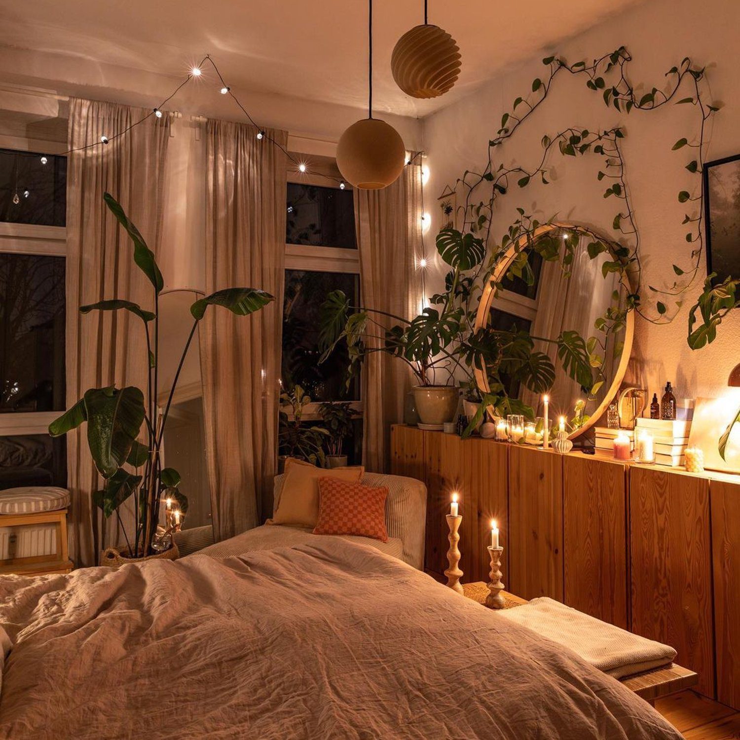 Cozy bedroom with ambient lighting