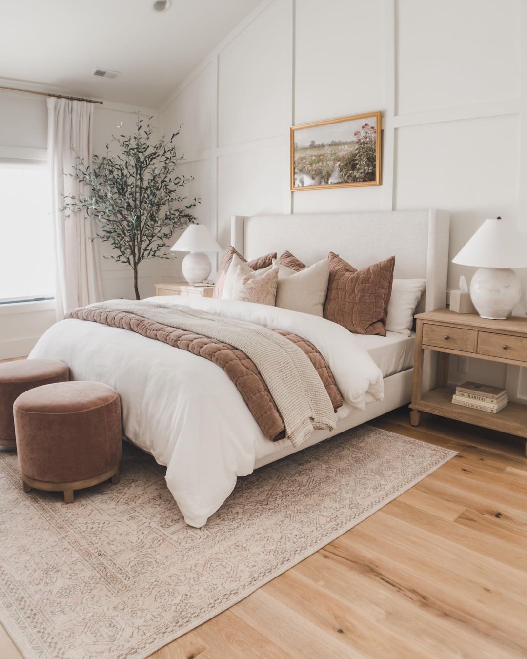 Cozy and stylish bedroom with harmonizing natural tones