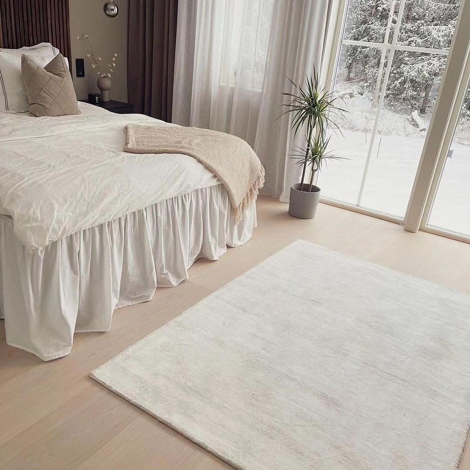 Serene Bedroom with Snowy View