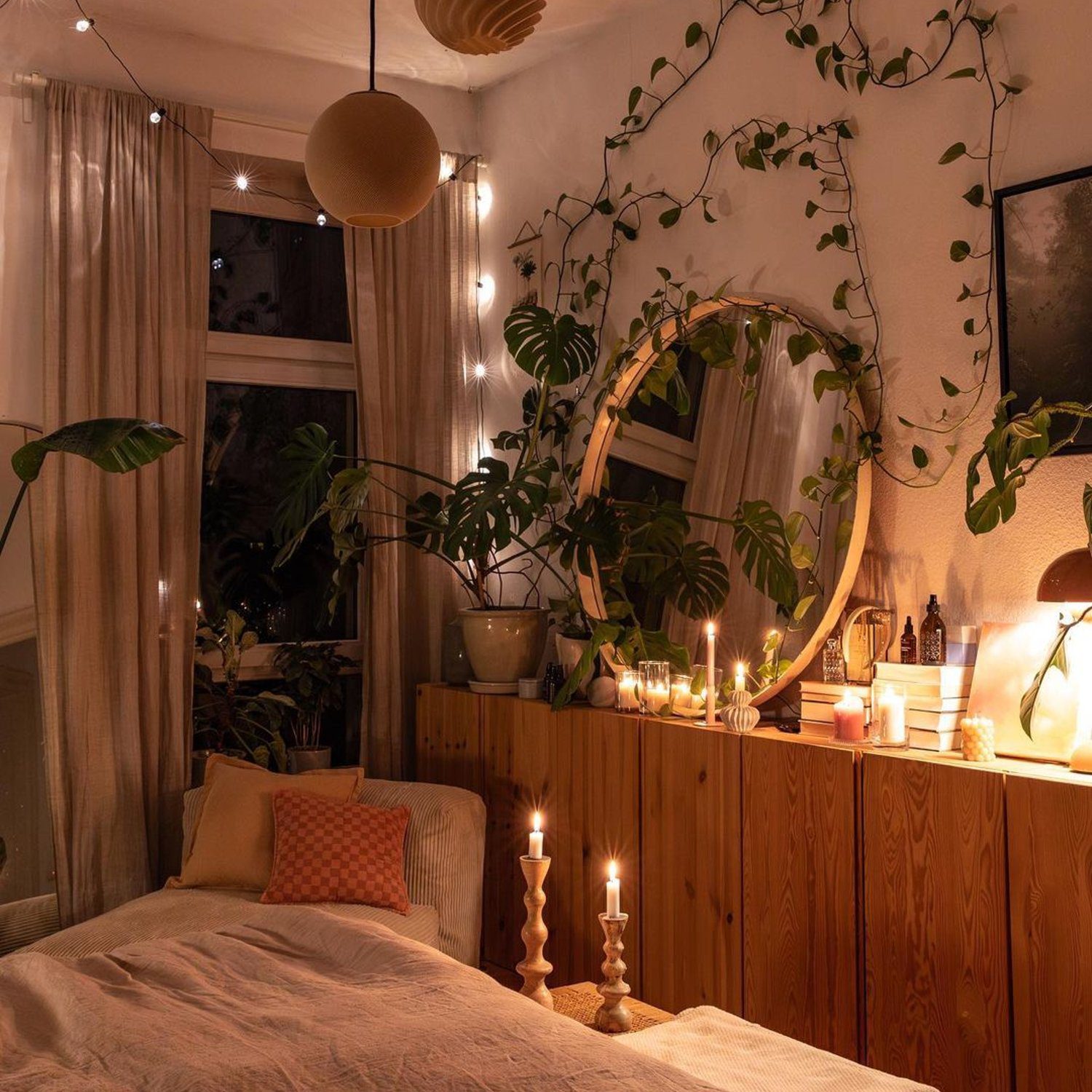 Cozy bedroom with ambient lighting