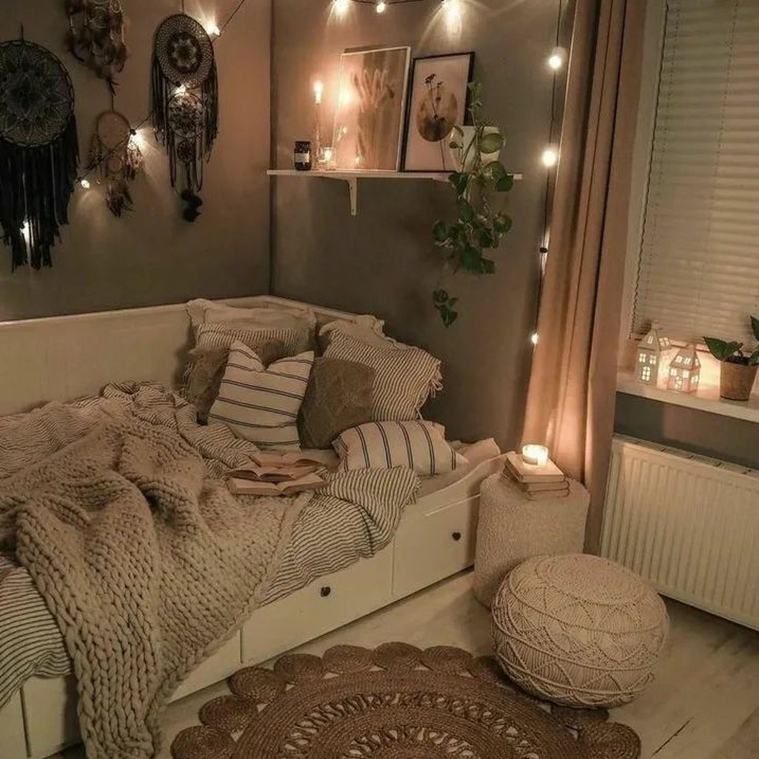 Cozy bedroom with ambient lighting