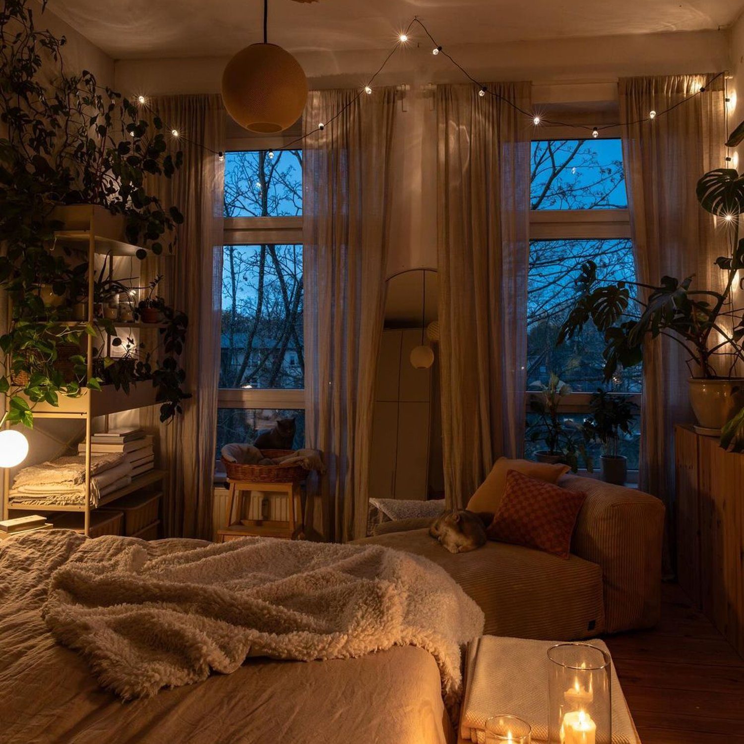 Cozy evening bedroom with soft lighting