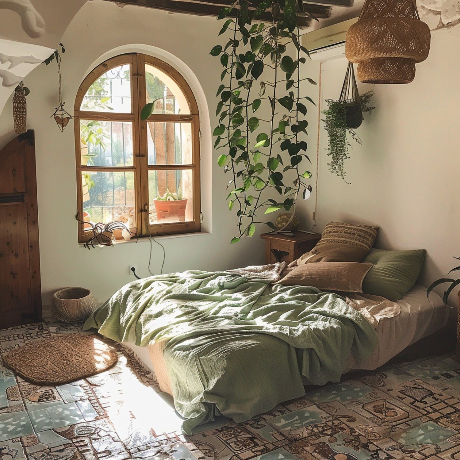 A serene bedroom with natural light